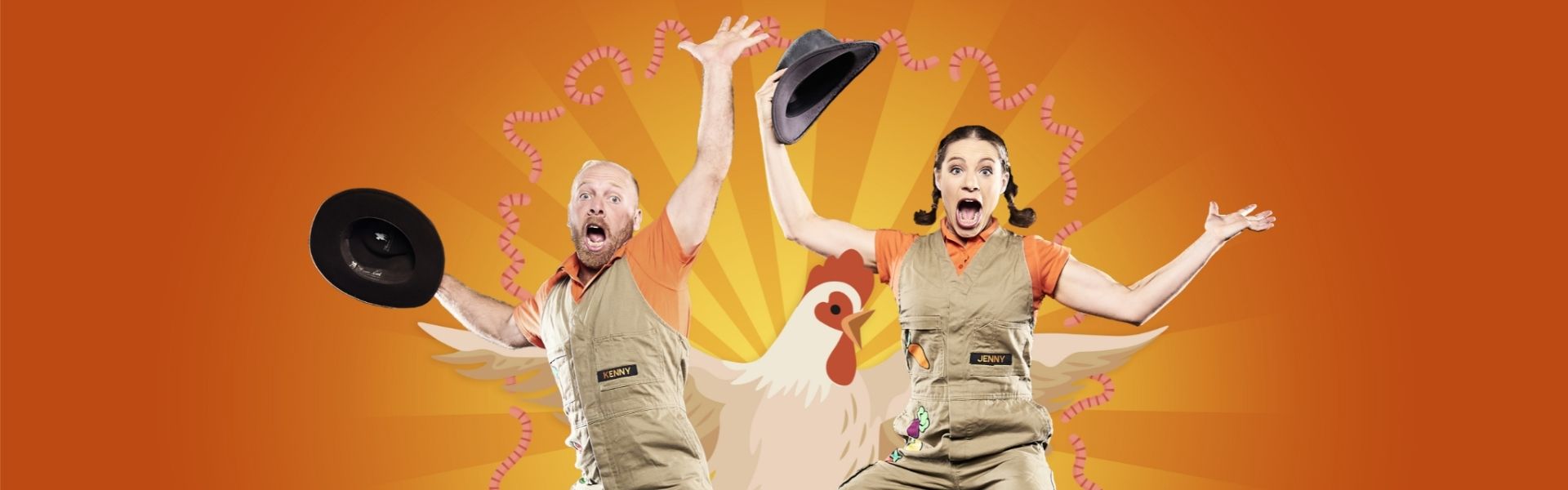Image of The Farmy Farm performers and a chicken