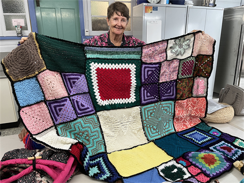 Completed crocheted blanket