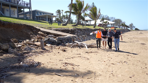 LSC Manager Major Projects Arvind Singh, President Emu Park Life Saving Club Brad James, Mayor Adam Belot, Member for Keppel Nigel Hutton at Emu Park Main Beach1.png