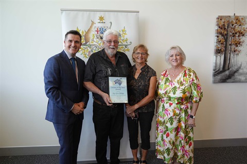 Member for Keppel Nigel Hutton, Citizens of the Year Denis and Kay Ratcliffe, Member for Capricornia Michelle Landry.jpg
