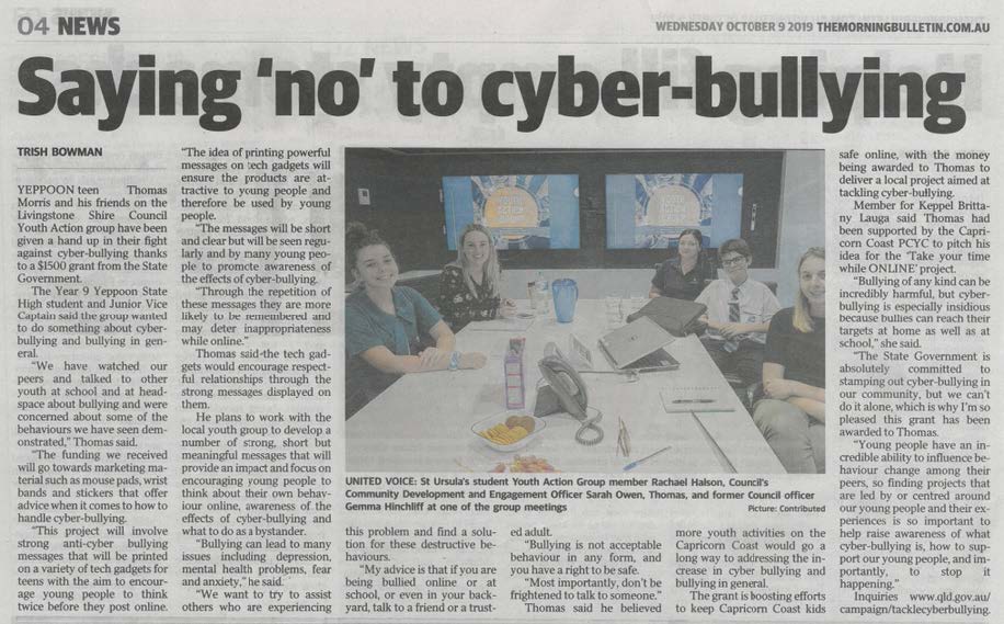 Saying no to cyber bullying the morning bulletin
